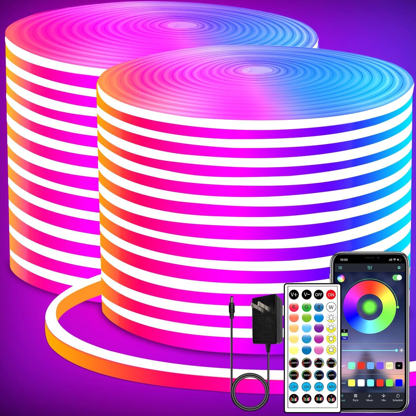 LED Neon Lights Strip 132FT for Bedroom and Outdoor Decor