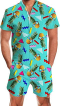 Goodstoworld Male Hawaiian Romper Slim Fit Jumpsuit with Pocket