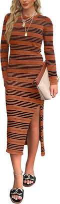 WIHOLL Womens Long Sleeve Sweater Dress Slim Fitted Midi - Soft Fall