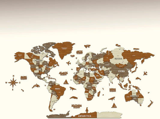 Multilayer 3D Wooden World Map for Home and Office Decor