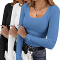 Ekouaer Womens 3 Pack Long Sleeve Square Neck Ribbed Tops