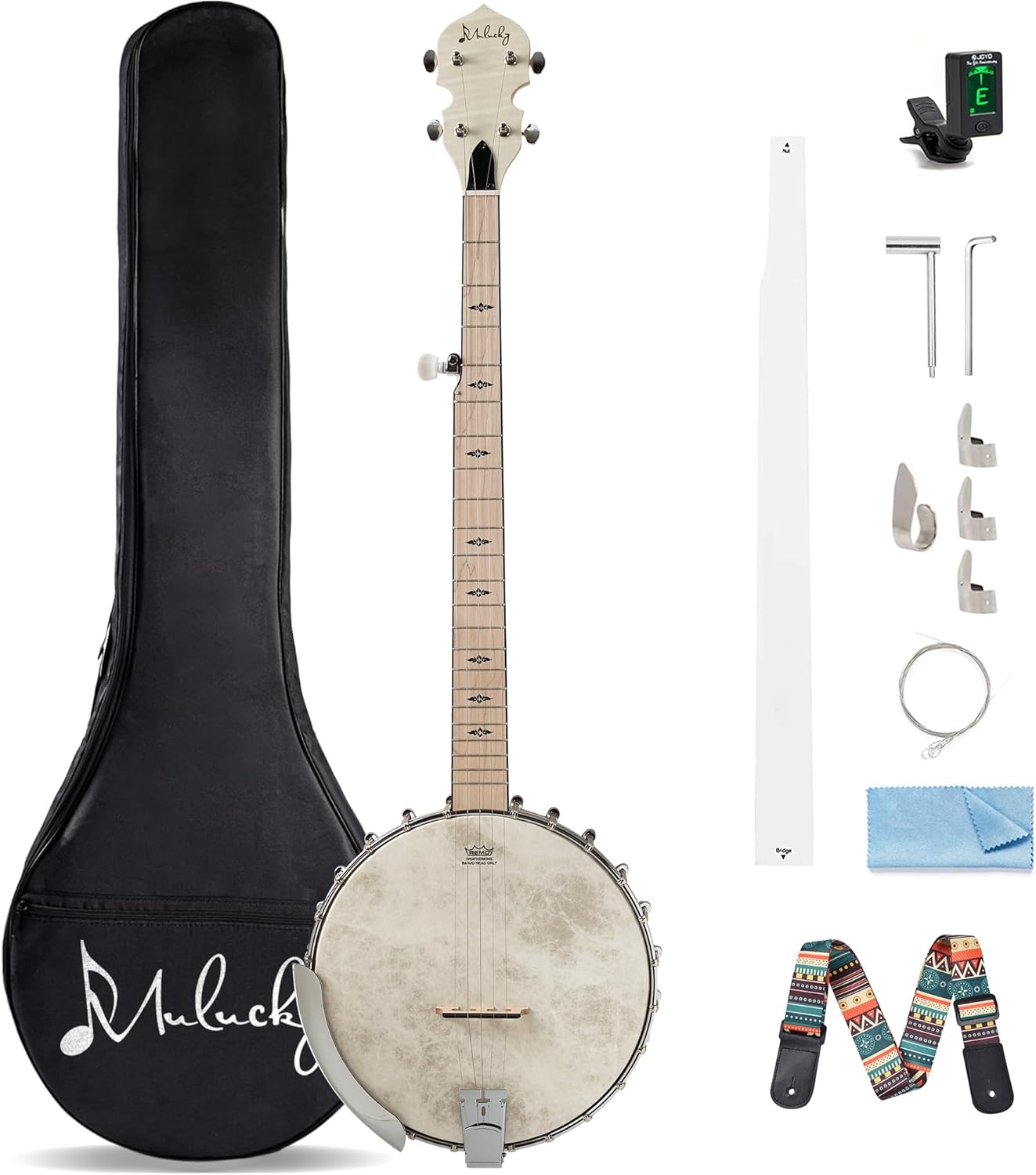 5 String Banjo with Remo Head and Beginner Kit for Musicians