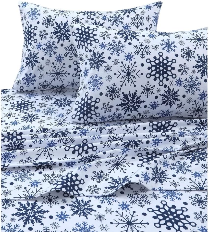 Snowflakes Printed Flannel Sheet Set for Cozy Winter Nights
