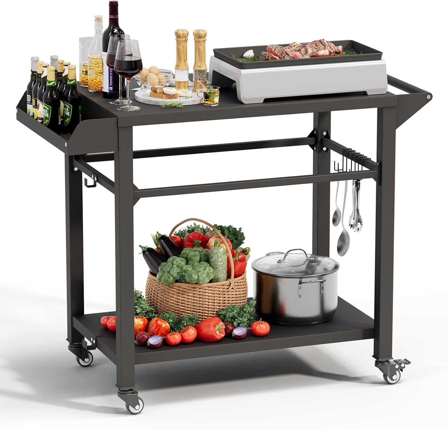 Outdoor Grill Cart with Storage for BBQ and Pizza Oven Use