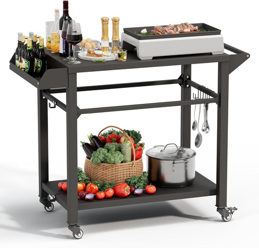 Outdoor Grill Cart with Storage for BBQ and Pizza Oven Use