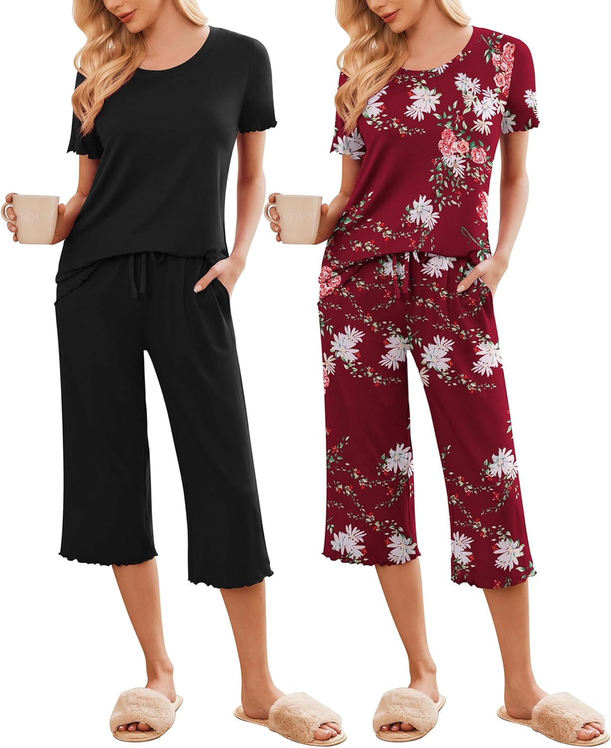 Ekouaer Women's Pajamas Set: Soft Capri Pants Sleepwear