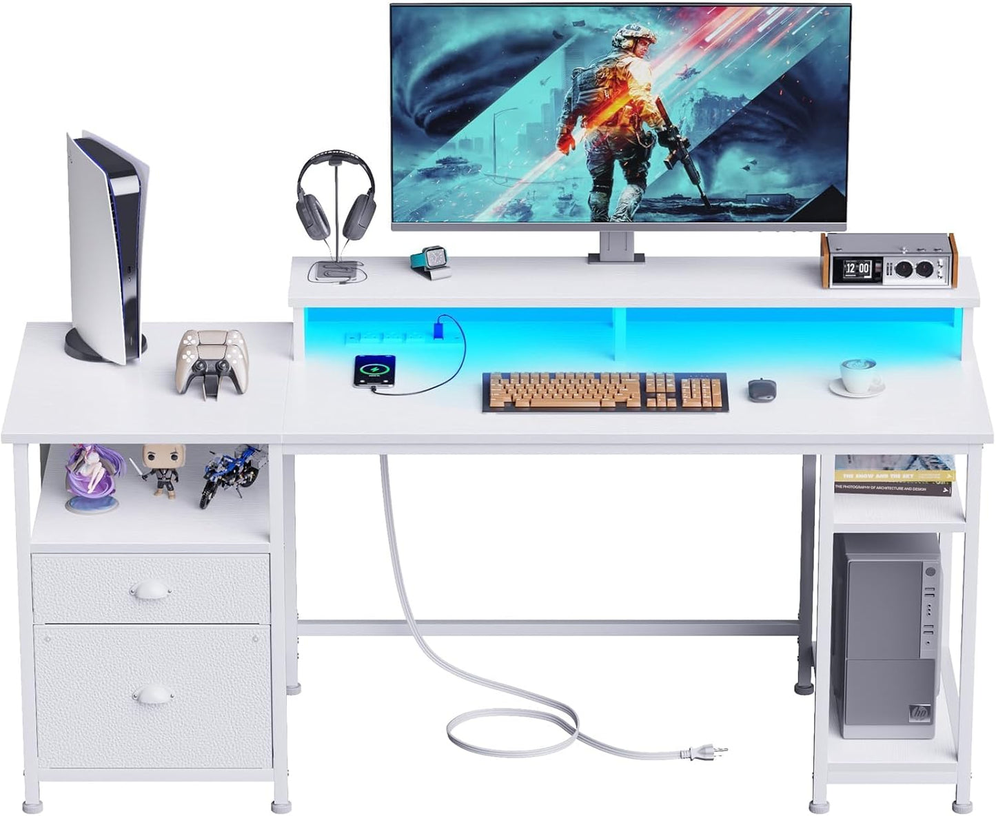 Furologee 61 Gaming Desk with LED & Storage