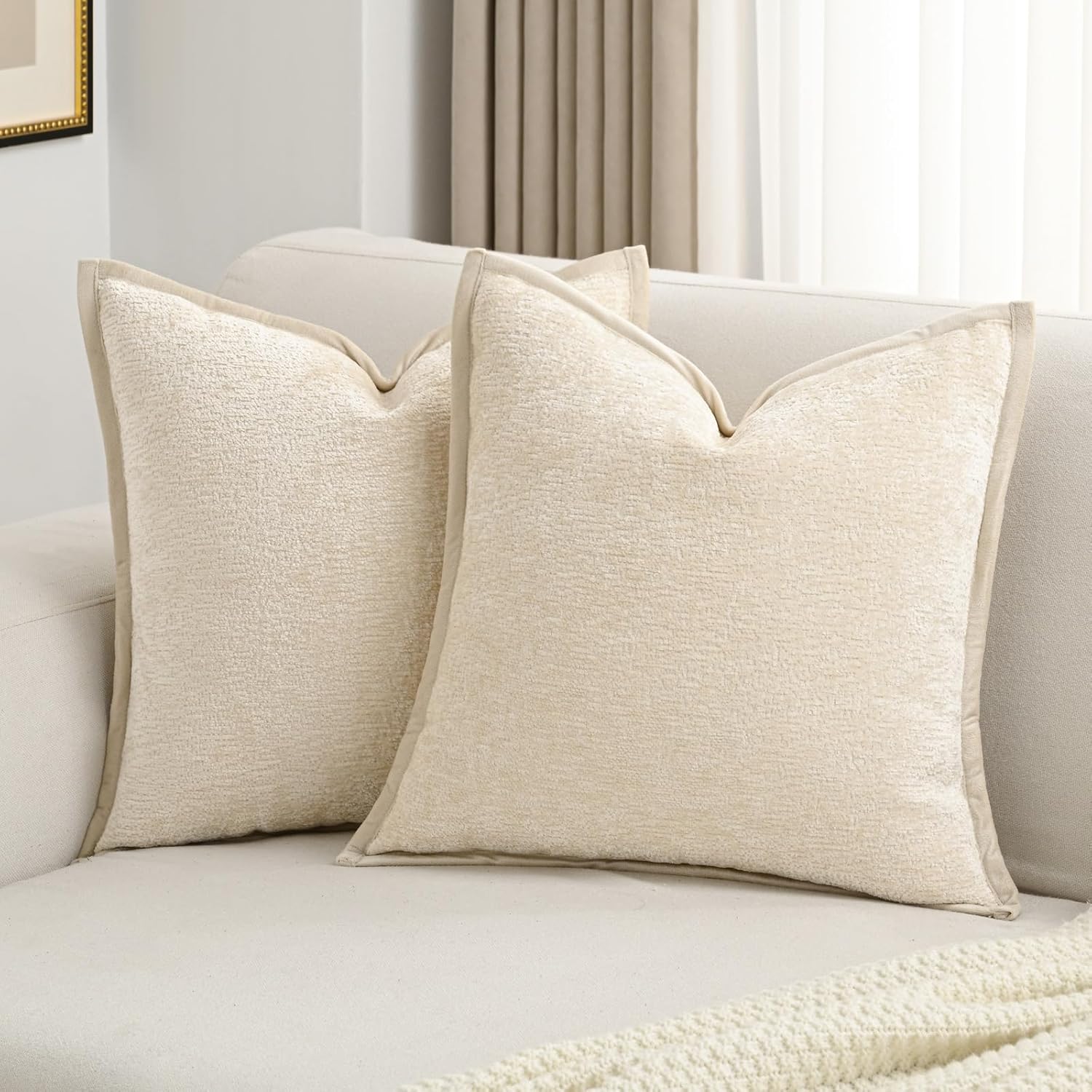 FUTEI Chenille Throw Pillow Covers 24x24 Inch Set of 2 for Home