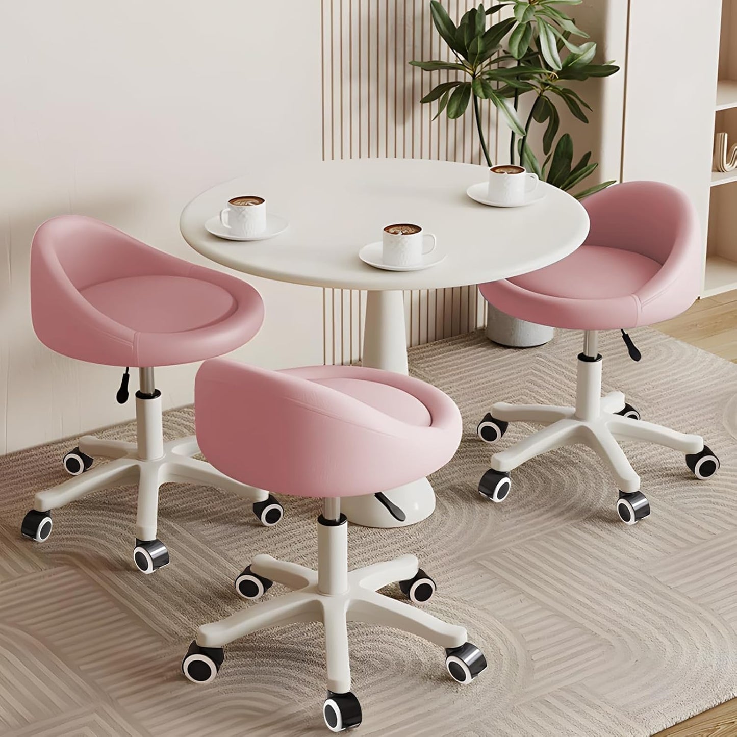 Rolling Stool Set of 3 with Adjustable Height and Swivel Seat