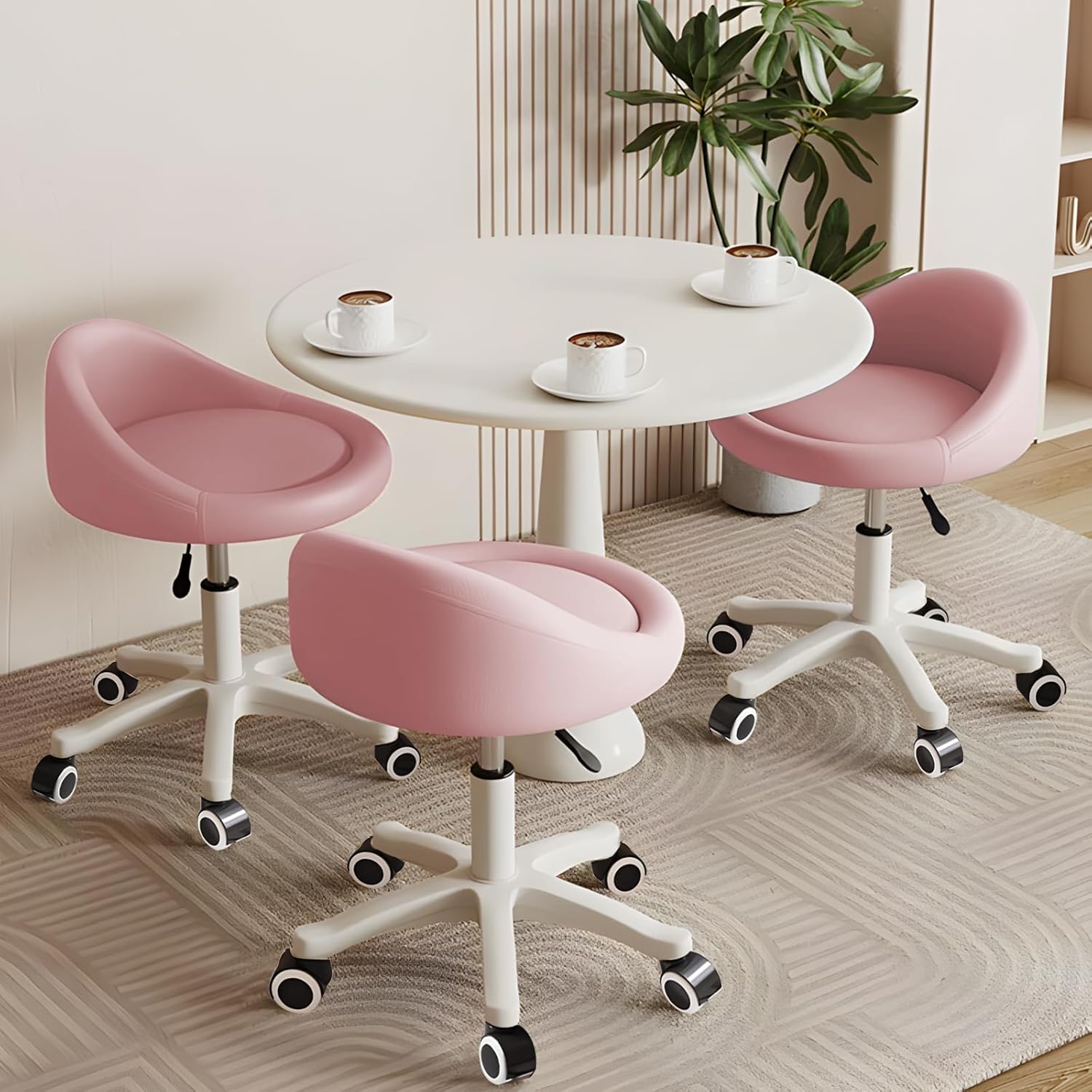 Rolling Stool Set of 3 with Adjustable Height and Swivel Seat