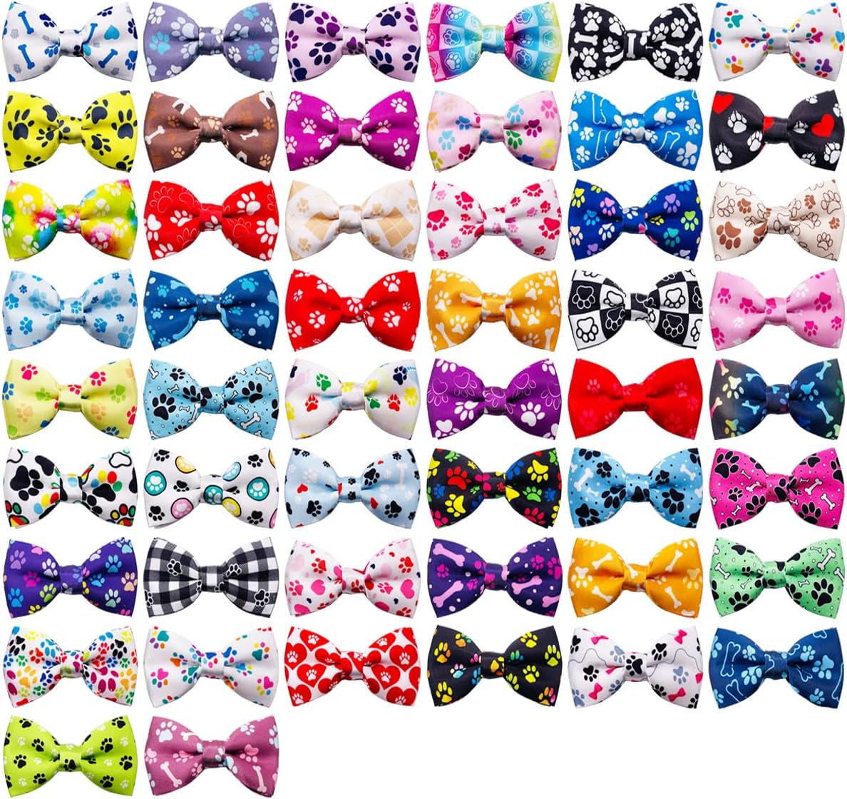 50pcs Paw Bone Printed Dog Bow Ties for Small and Medium Pets