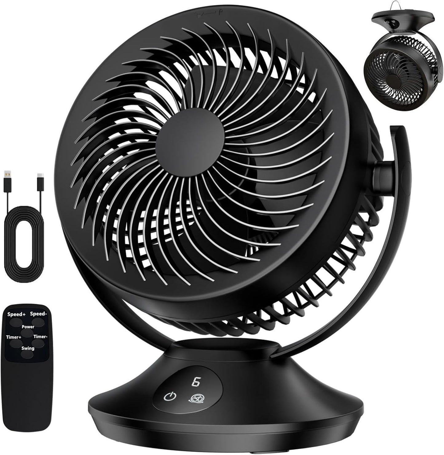 Portable 6-Speed Rechargeable Desk Fan - Powerful Cooling Anywhere