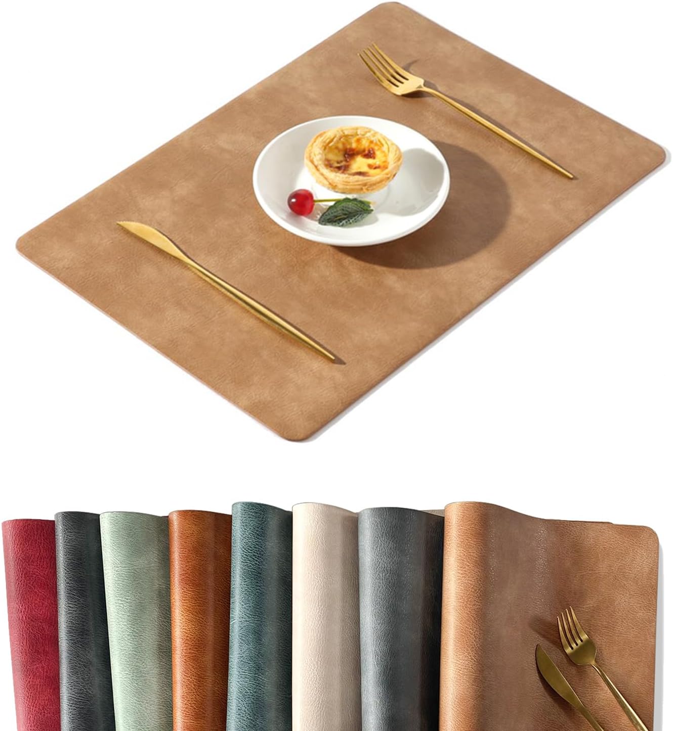 UnivoColors Washed Cowhide Pattern PU Leather Placemats Set