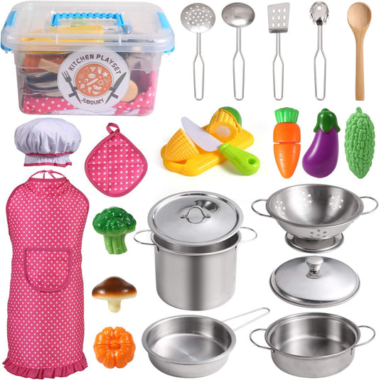 Kids Stainless Steel Pretend Play Cooking Set - SHLDEAL