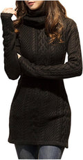 v28 Women Polo Neck Slim Turtleneck Cable Knit Dress - Cozy Fall