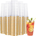 Gold Plastic Cups 16 Oz 100 Pack - Elegant Gold Rim Disposable Wine