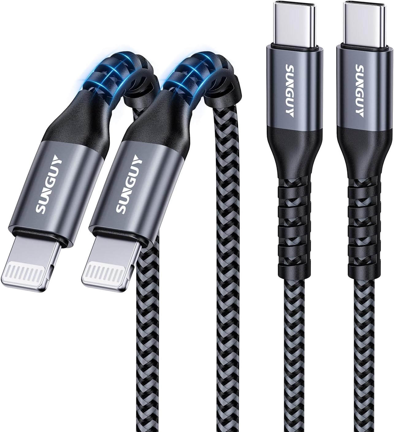 SUNGUY MFi Certified Fast Charging USB-C to Lightning Cable 2FT - 2-Pack