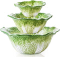 Green Cabbage Serving Bowl Set of 3 - Nesting Porcelain Bowls