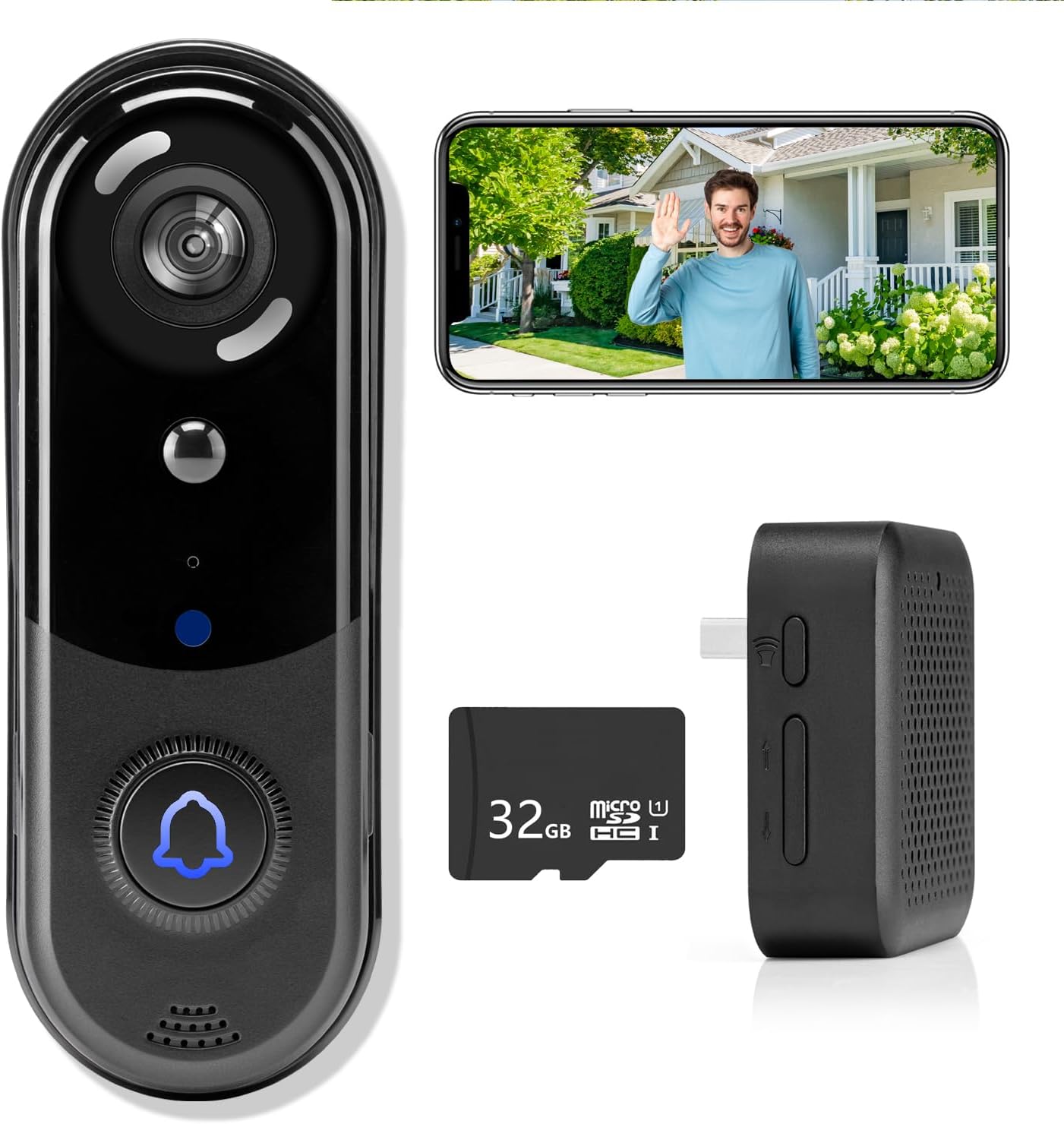 1080P Wireless Doorbell Camera: No Fees, Motion Detection, Night Vision