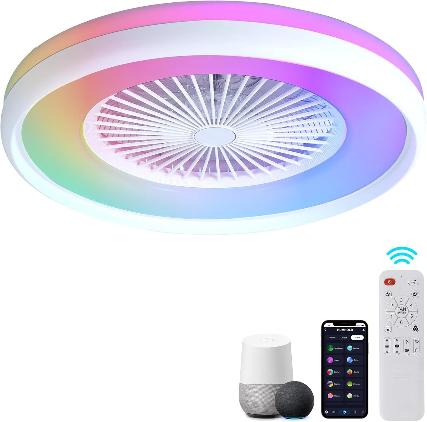 24 Bladeless Ceiling Fan with RGB Light Remote for Modern Homes
