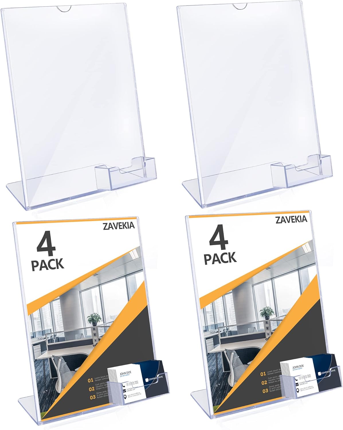 8.5 x 11 Acrylic Sign Holder with Business Card Pocket - 4 Pack