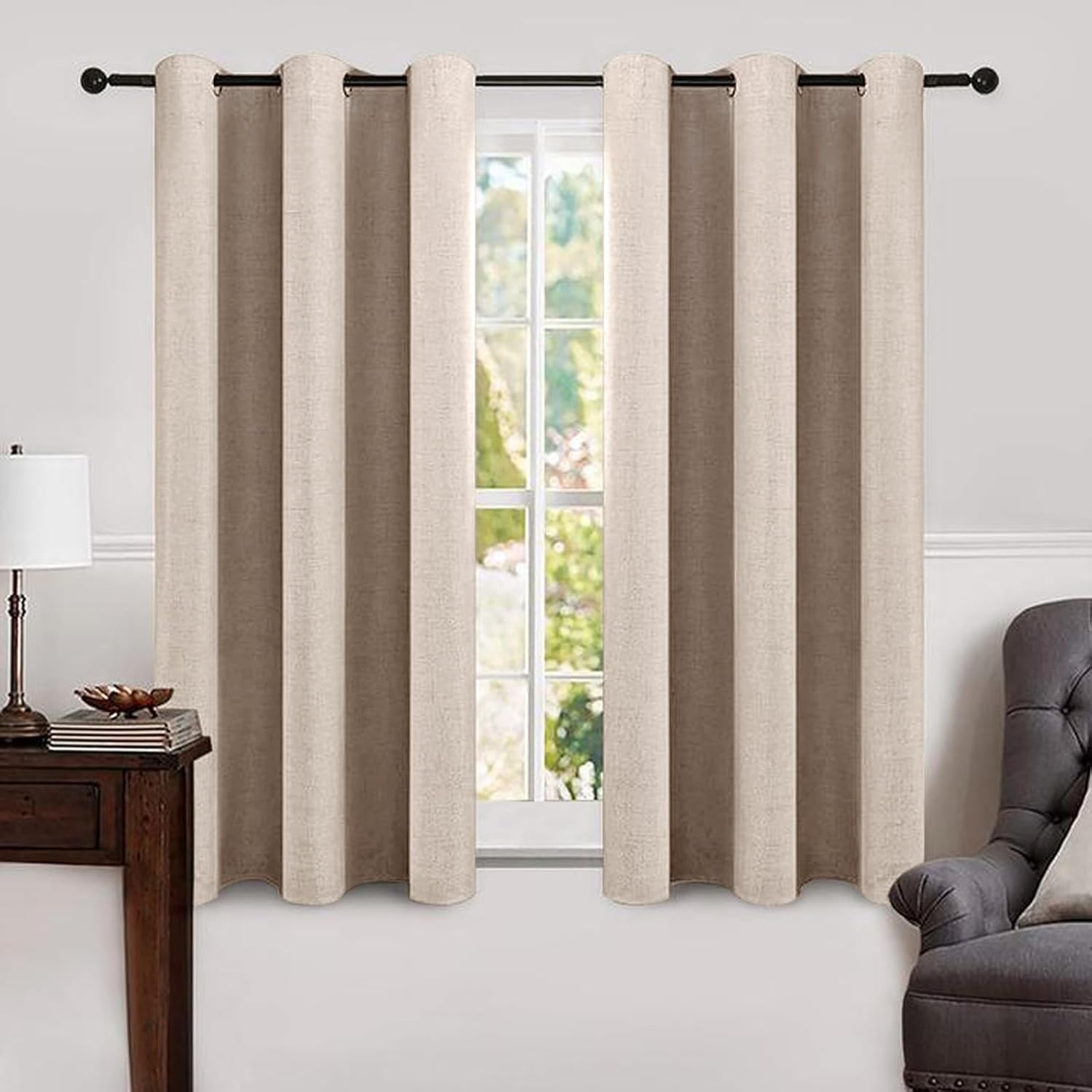 MIULEE Linen Texture Curtains 100% Blackout Thermal Insulated