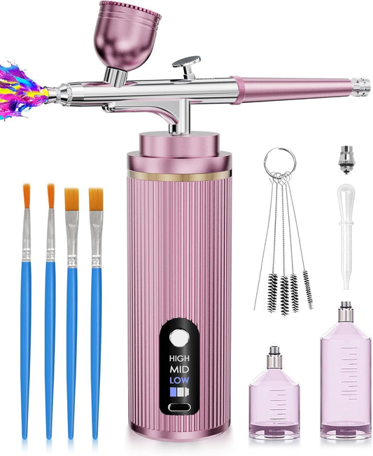 Rechargeable Airbrush Kit for Nail Art, Makeup & Cake Decor - Pink