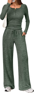Trendy Queen Women's 2 Piece Matching Lounge Set - Cozy Henley Style