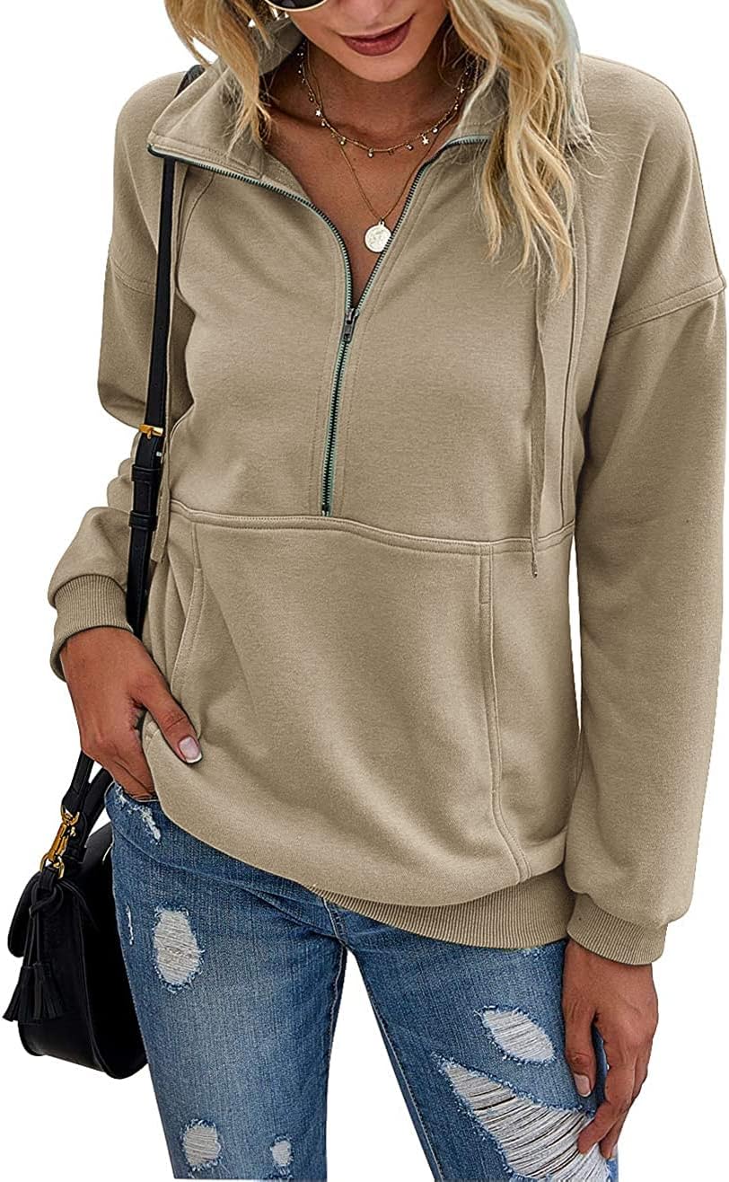 PRETTYGARDEN Women's Casual Long Sleeve Zipper Sweatshirt Tops