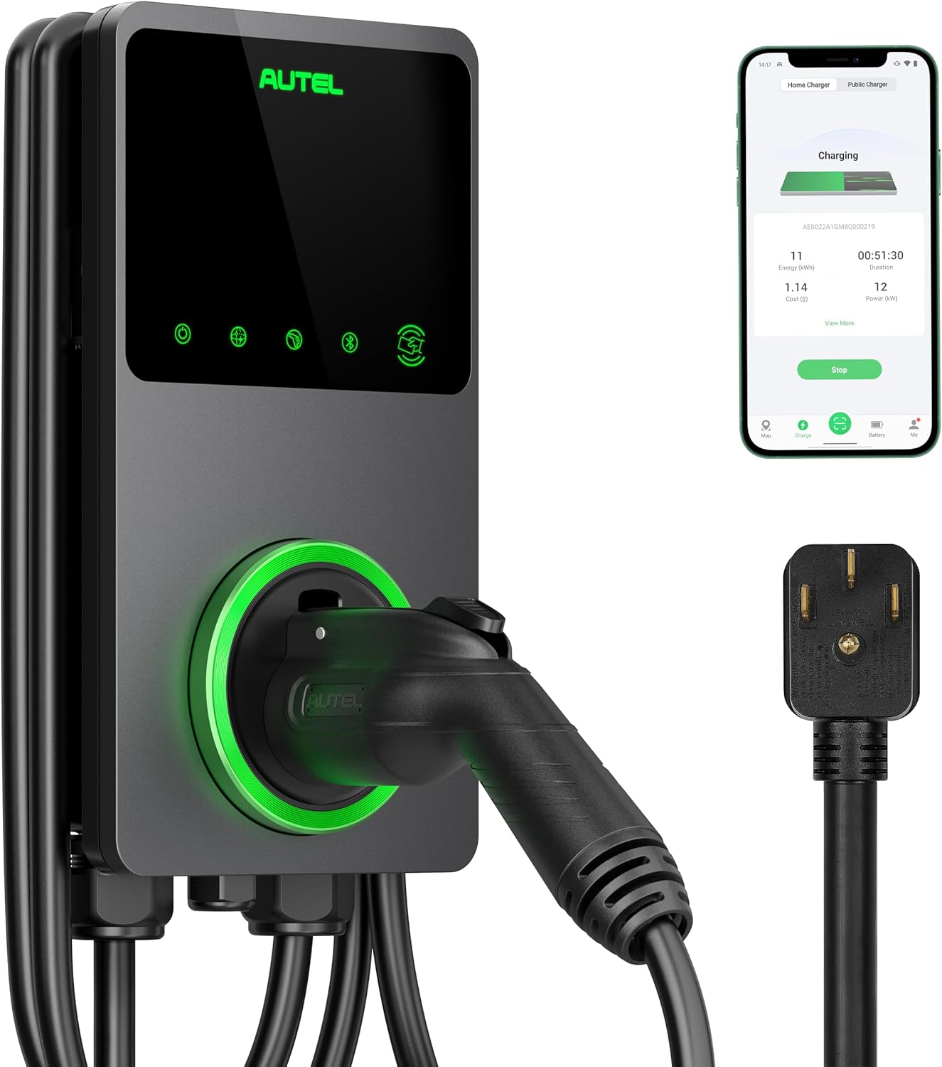 Autel MaxiCharger: Smart 40A EV Charger with Wi-Fi/BT, Indoor/Outdoor Station & 25ft Cable