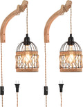Plug in Wall Sconce Farmhouse Wicker Wall Lamp - Rustic Boho Sconce