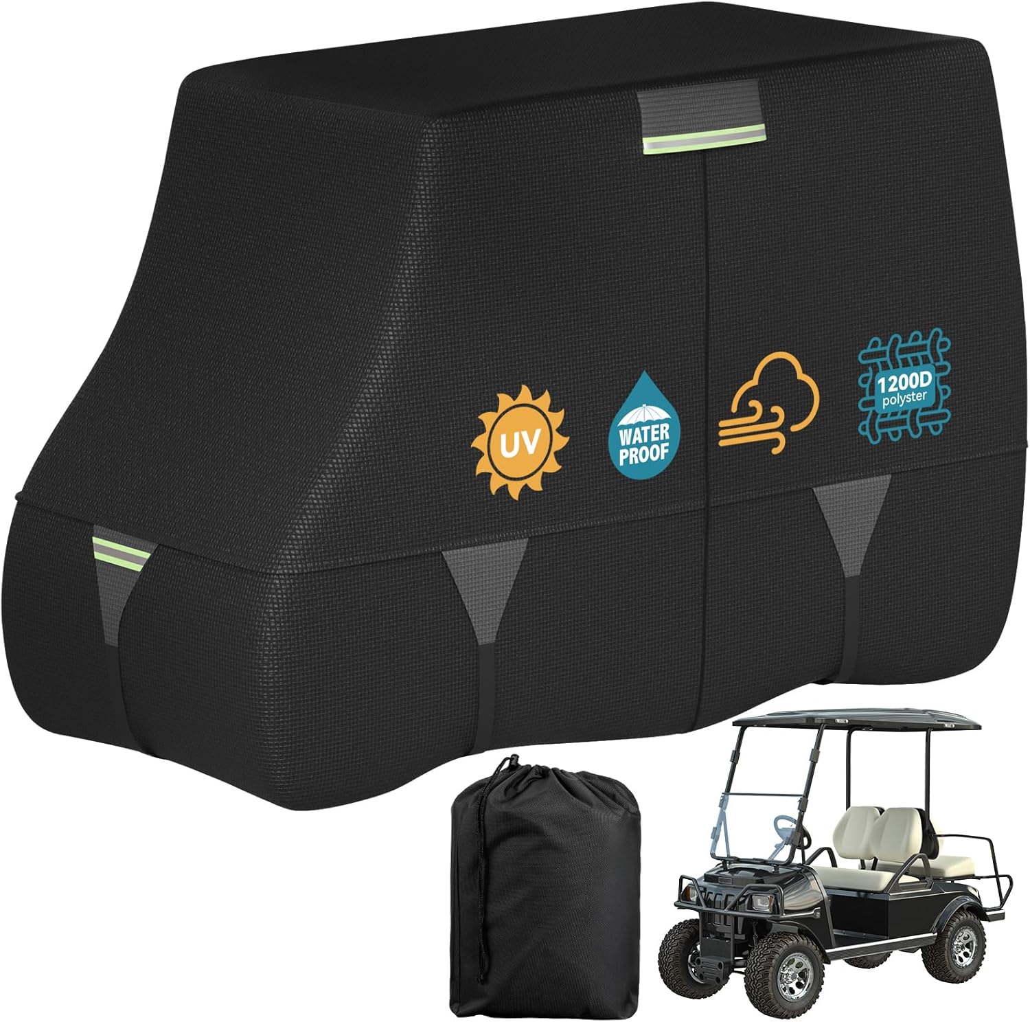 Waterproof 1200D Golf Cart Cover for 2-6 Passengers with Zipper