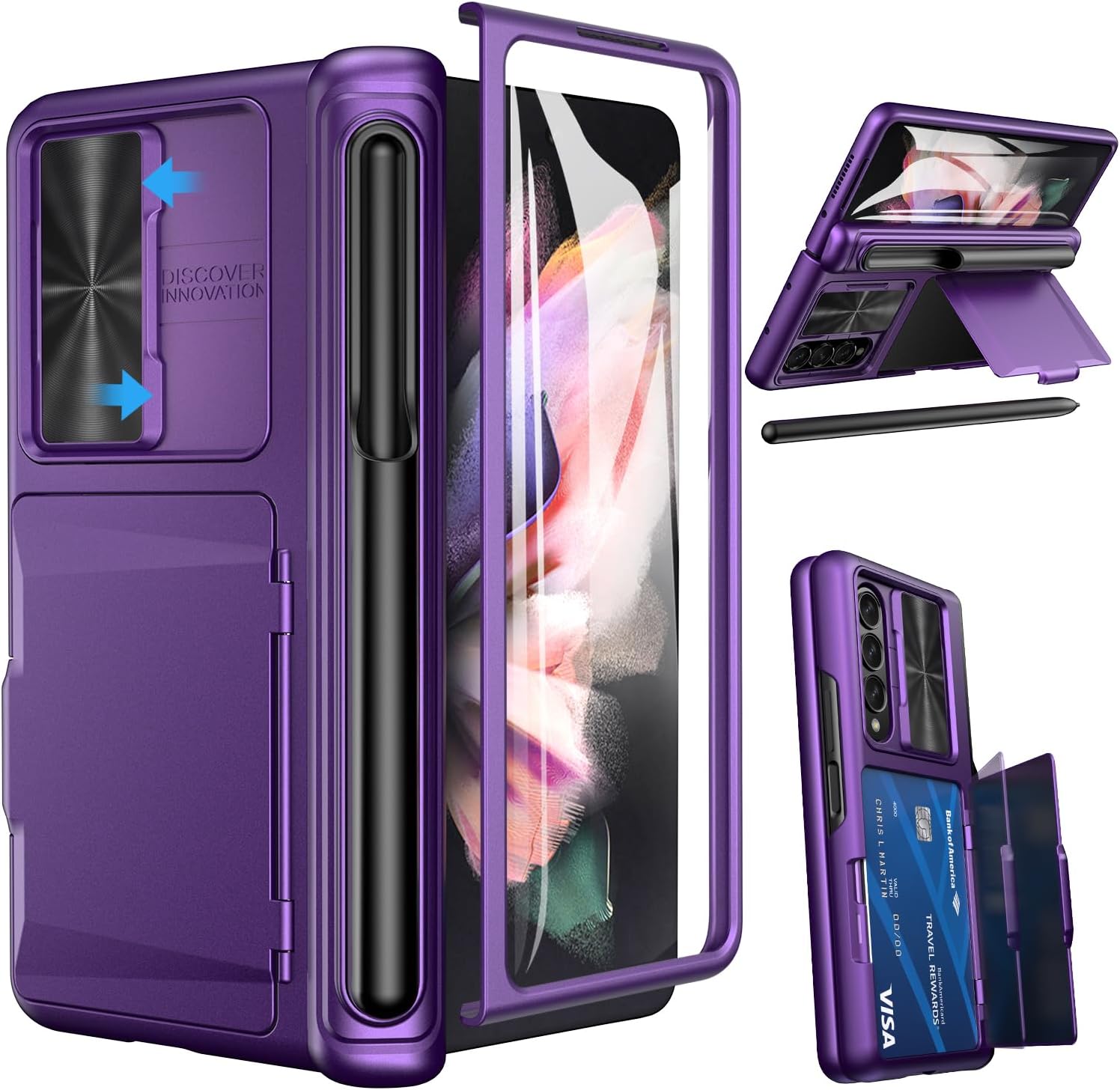 Durable Samsung Galaxy Z Fold 3 Case with Card Holder & S Pen