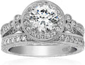 Plated Sterling Silver Antique Rings Set with Halo Cubic Zirconia