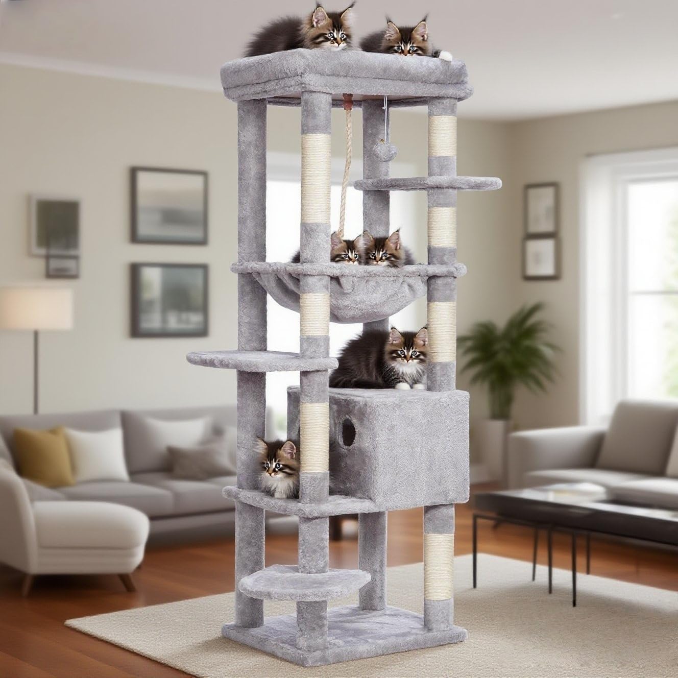 Heybly Cat Tree for Large Cats, 60in XXL Cat Tower for Indoor Use