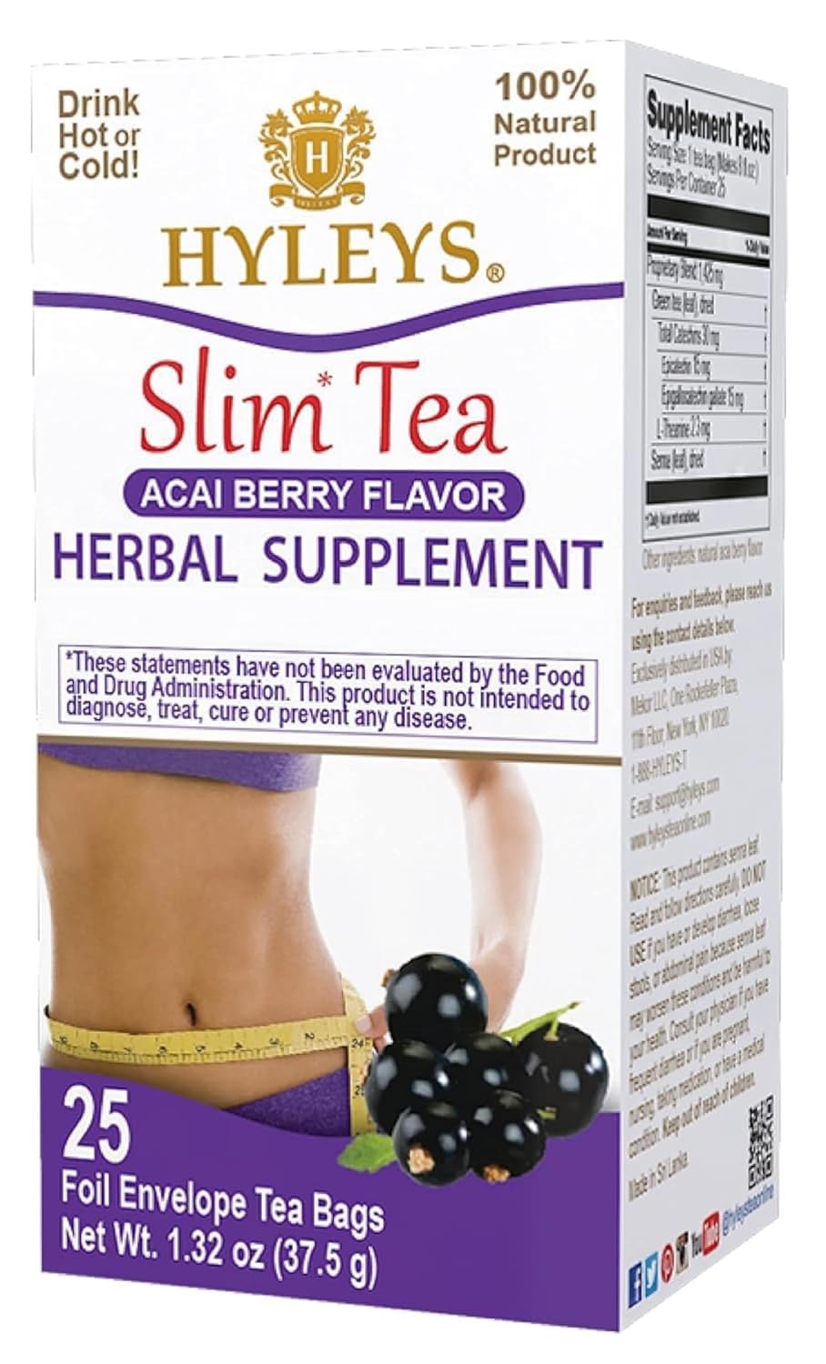 Hyleys Slim Tea Acai Berry Flavor for Weight Loss and Detox