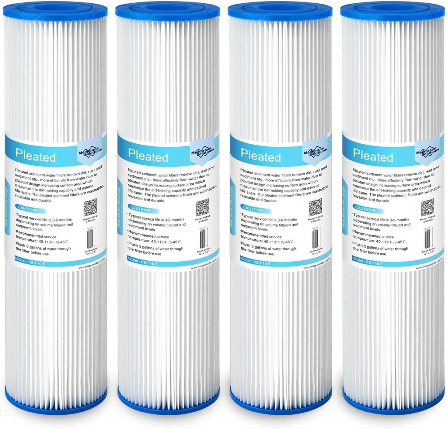 5 Micron Pleated Polyester Sediment Water Filter Cartridge 4 Pack