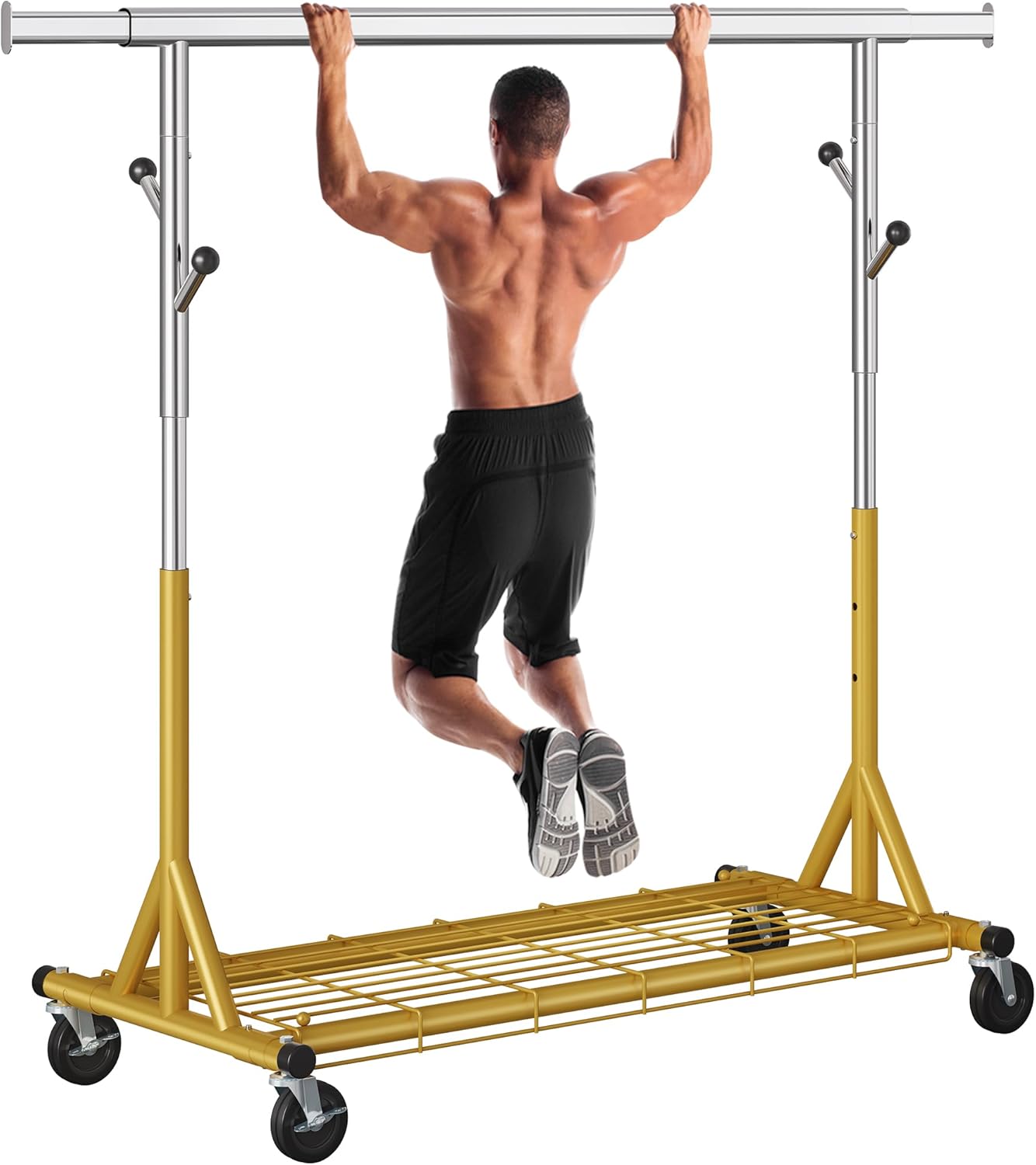 Heavy Duty Rolling Clothes Rack with Sturdy Wheels and Shelves