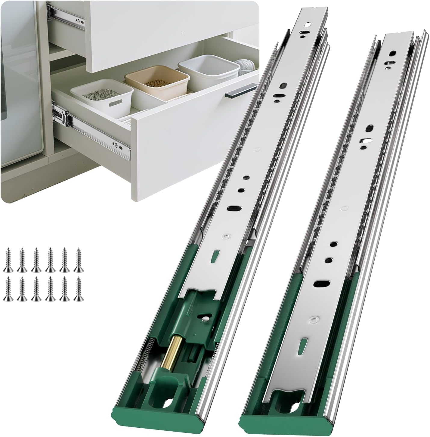 4 Pairs Soft Close Drawer Slides 22 Inch Heavy Duty Rails