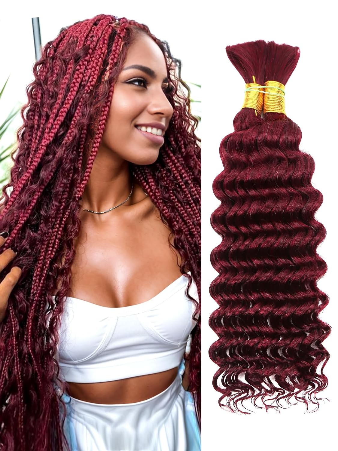 99J Burgundy Human Braiding Hair for Stunning Boho Styles