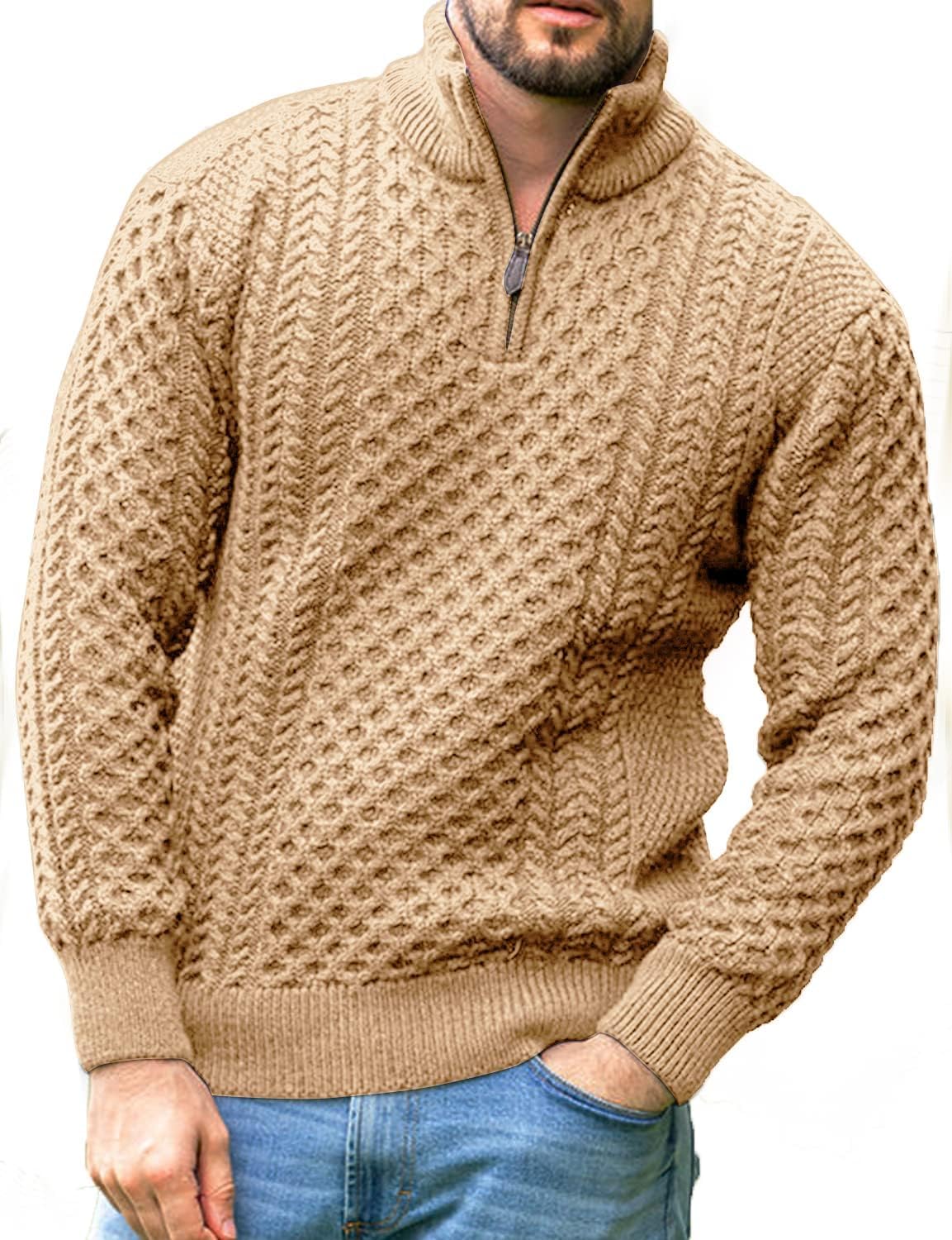 Men's Irish Fisherman Sweaters Half Zip Jacquard Pullover