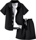 Boys Textured Linen 2-Piece Beach Vacation Set - Short Sleeve Shirt