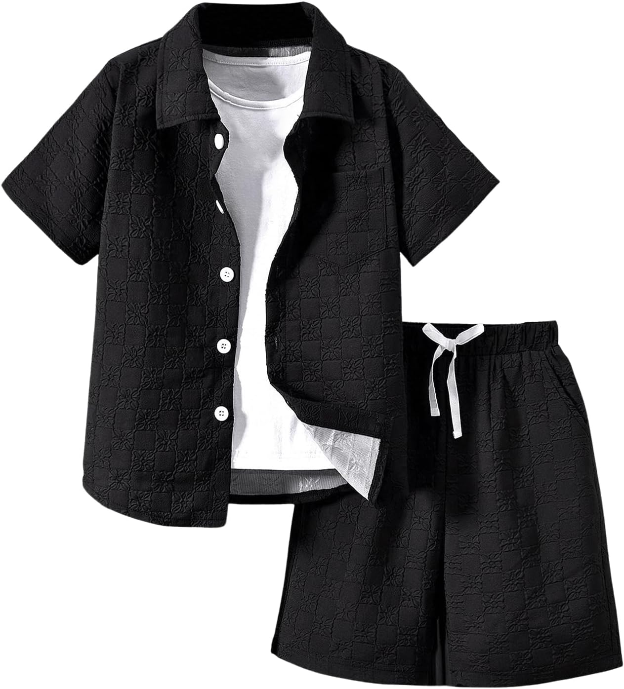 Boy's 2 Piece Beach Vacation Textured Linen Outfit for Summer