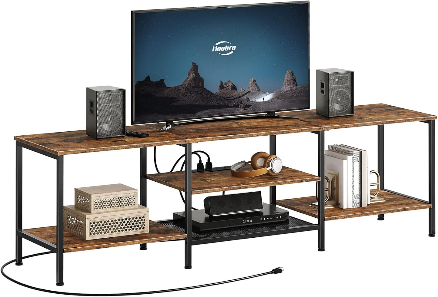 HOOBRO TV Stand with Power Outlets for 75 TVs - Industrial Chic