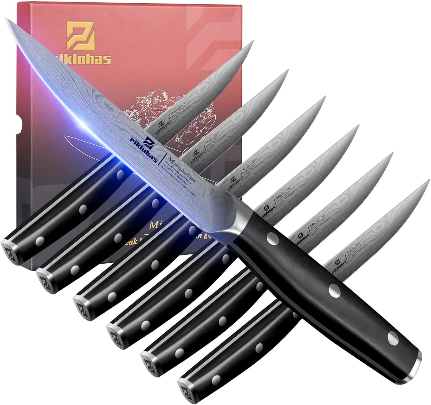 Steak Knives Set of 6 - Non Serrated German Steel Meat Knife