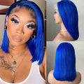 Blue Bob Wig 13x4 HD Lace Frontal Human Hair Bob - 12 in Dark Blue