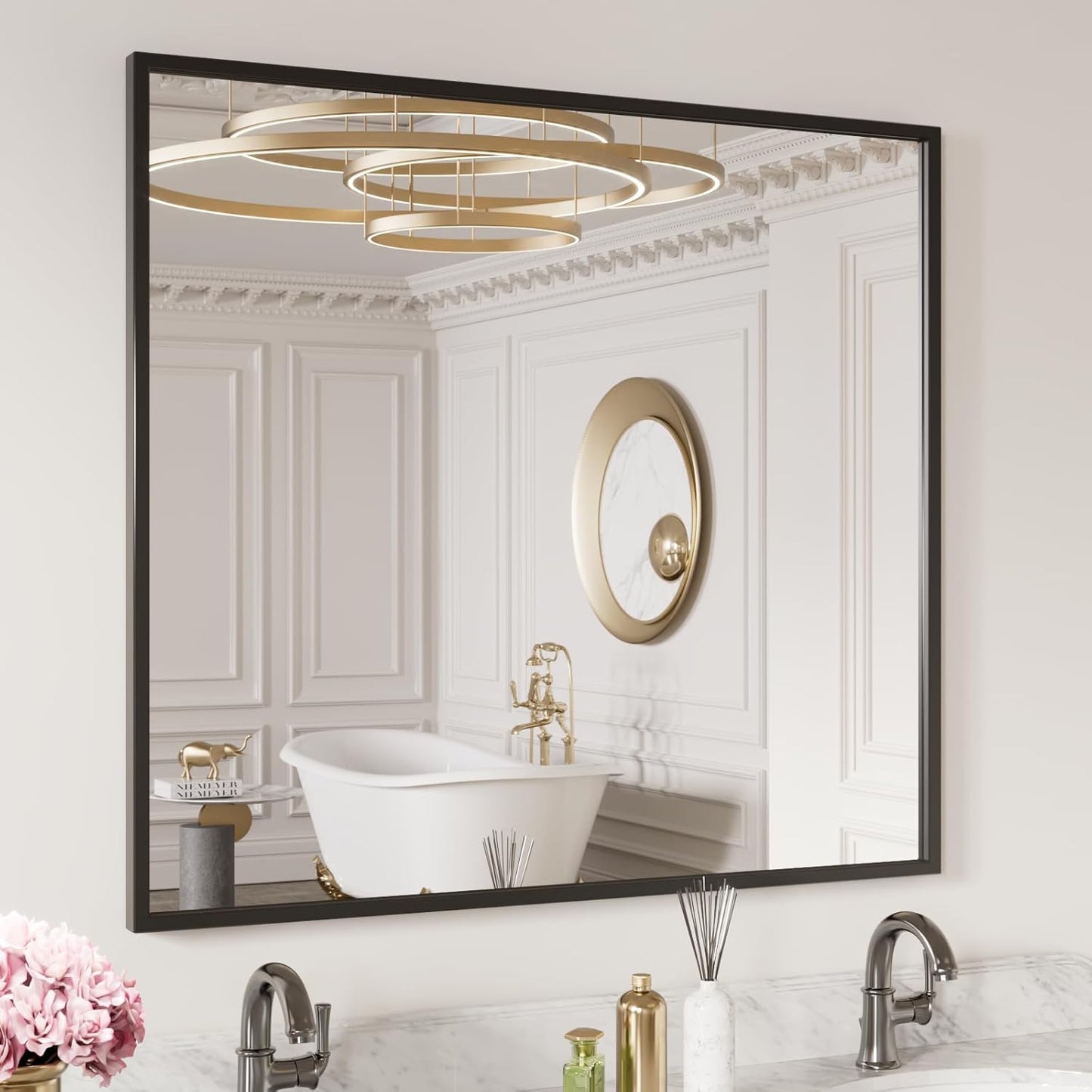 LOAAO 40X36 Black Rectangle Bathroom Mirror with Matte Frame