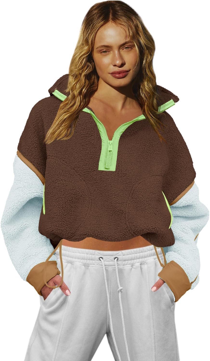 LAMISSCHE Half Zip Sweatshirt Women Oversized Sherpa Jacket