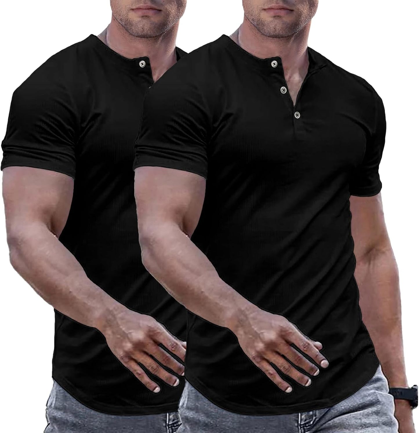 JMIERR Men's Muscle Slim Henley Shirts for Gym and Casual Wear