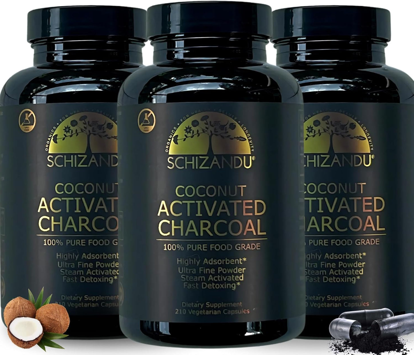 Activated Coconut Charcoal Capsules for Health Support - 210 Count